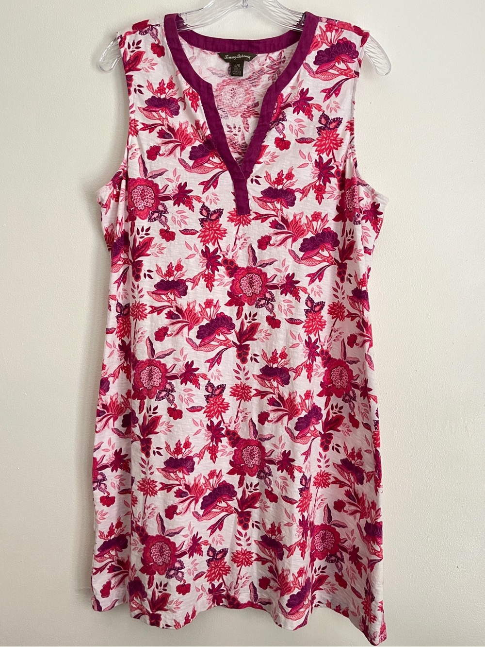Tommy Bahama Sleeveless Floral Dress L White Pink Magenta Coastal Casual